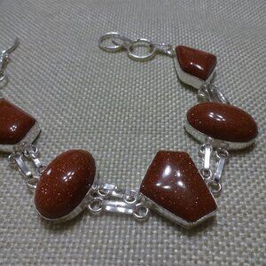 Sparkling GOLD SUNSTONE Handmade Sterling 925 Bracelet Size 8 1/4" #453C